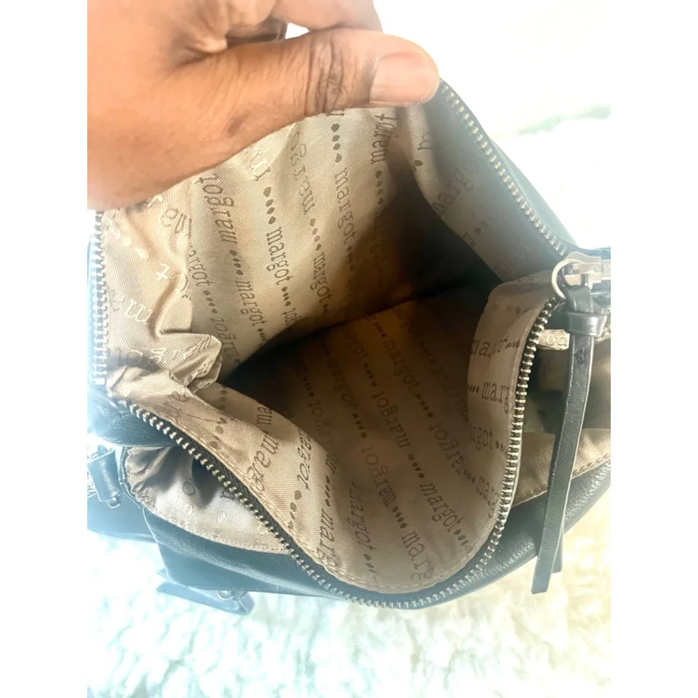 Margot Mickey Double Zip Fold Over Dark Green Leather Hobo or Crossbody bag